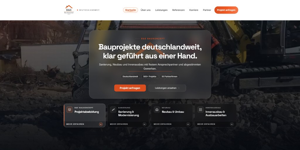 Website-Vorschau B&E Baukonzept